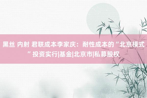 黑丝 内射 君联成本李家庆：耐性成本的“北京模式”投资实行|基金|北京市|私募股权